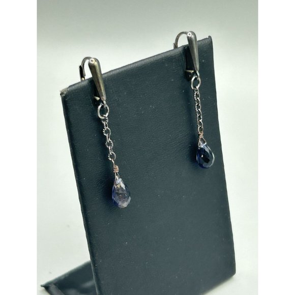 Sterling Silver Chain Dangles Earrings Sterling Silver Semi Precious Stone Drops - Picture 2 of 8